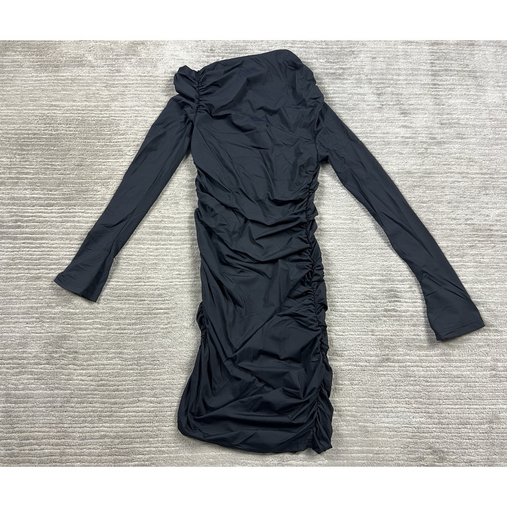 Shein Dress Womens Medium Black Long Sleeve Ruched Knee Length